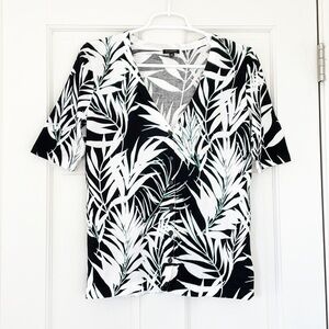 TALBOTS cardigan size XS black white v-neck cotton blend sweater shortsleeve